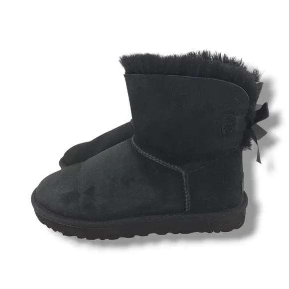 UGG Mini Bailey Bow II Boots Womens 8 Black Water Repellent Wool Lined 1016501 - Picture 5 of 8